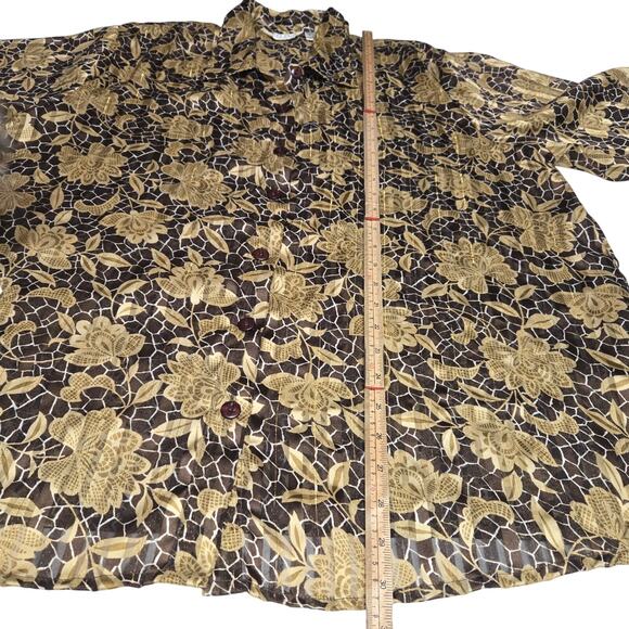 Selene Sport Womens 2X Top Button Up Floral Leaf Tropical Earth Tone Statement - Picture 6 of 11
